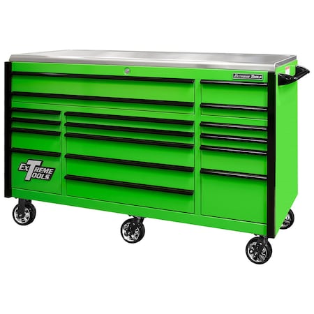 Extreme Tools Roller Cabinet, 17 Drawer, Green, 72 in W x 30 in D EX7217RCQGNBK